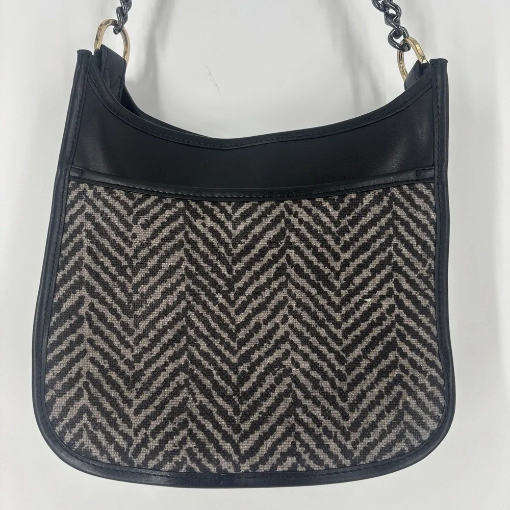 Spartina 449 Daufuskie Island Linen Leather Hobo Shoulder‎ Bag Purse Herringbone